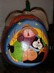 scarecrow with cat painted gourd